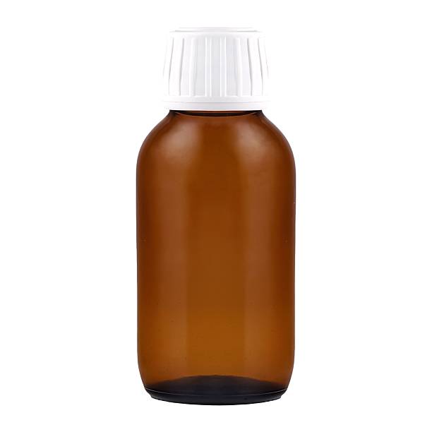 istock Amber glass bottle with white cap on white background. 2233814911