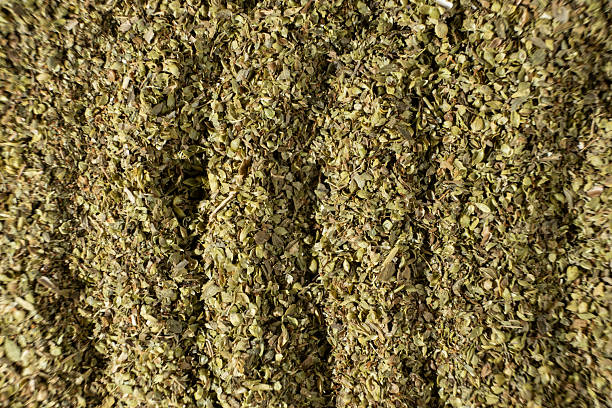 Macro Texture of Dried Oregano. Organic Spice Ingredient