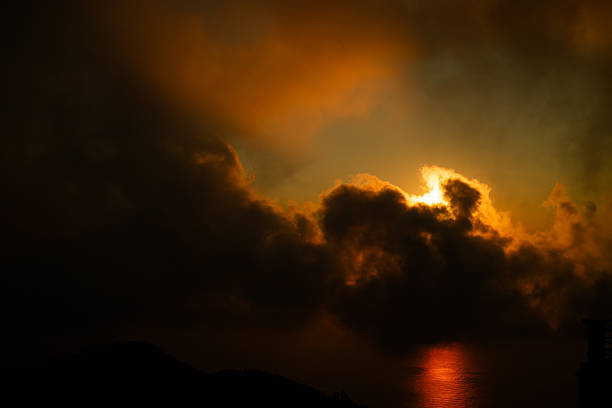 Panorama of beautiful sunset on the ocean. Atlantic ocean