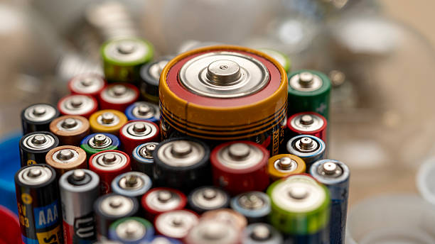A lot of different used batteries close-up
