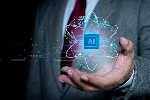 istock Bussinessman hand holding Ai chip Artificial Intelligence innovation and abstract creative atom shape. Concept of AI and automatic robot, future concept 2233845575
