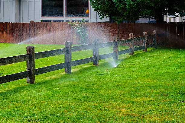 istock Watering Lawn with Sprinklers in Yard 2233849128