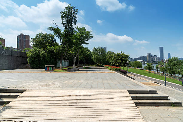 istock empty, modern square and skyscrapers in modern city 2233850196