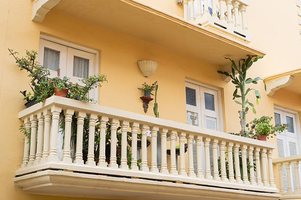 istock Charming yellow building balcony with plants 2233851445