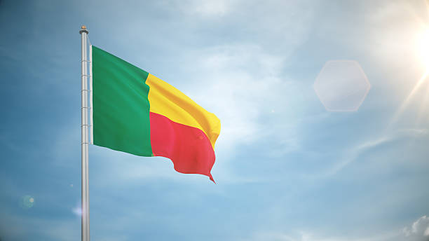 3d render Benin Flag Waving in the Wind in Blue Sky, country flag concept