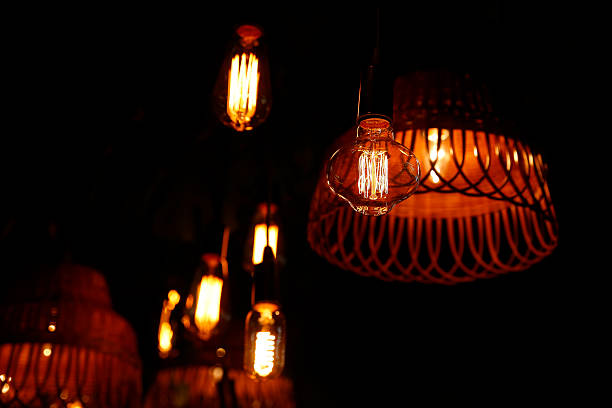 istock Warm vintage decorative halogen bulbs glowing with cozy light 2233853447