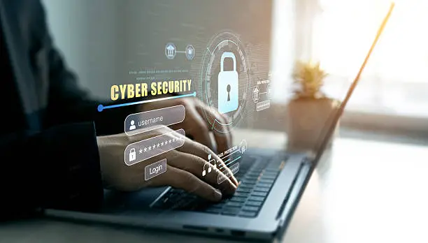 Photo of Protecting herself from cyber attacks and personal data.Portection data access. Network security system. Personal Data information.Information and cyber security technology services.