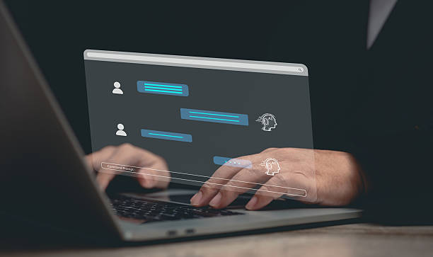 istock AI technology. Illustrates person using smart robotic AI through command prompts, showcasing futuristic technology transformations. Emphasizes communication interaction with artificial intelligence 2233857893