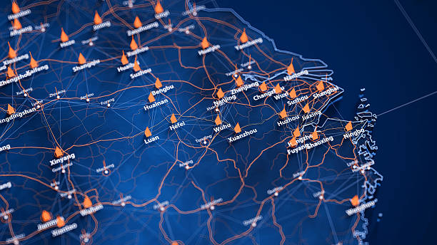 istock Wuhu map big data visualization. Futuristic map infographic of city in China. Visual map data complexity in modern blue and orange colors 2233861512