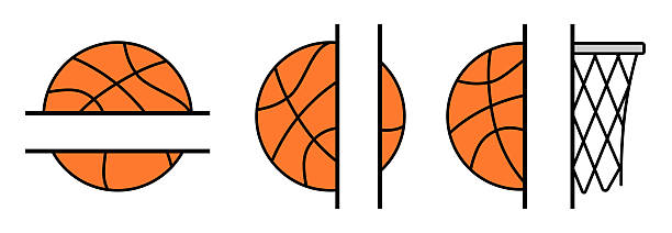 istock Basketball Net Hoop and Ball Monogram Split Template Label Clipart Illustrations, Set on a Transparent Background 2233862301