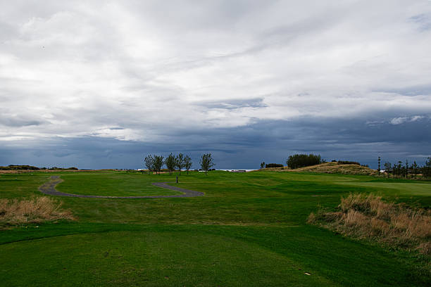 istock Golf course in Iceland surrounded by greenery under a cloudy sky 2233862434