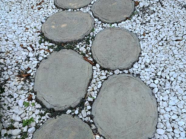 garden path made of white stone and wood cuts