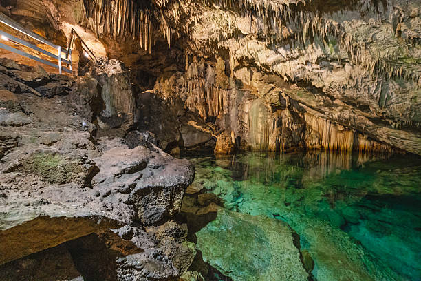 istock Stunning Natural Cave With Stalactites Above a Crystal Clear Underground Pool 2233896089