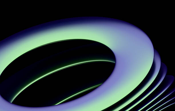 istock Futuristic Abstract 3D Rings in Gradient Green and Purple Light on Black Background 2233902024