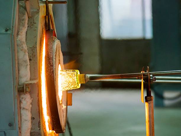 Close up of glassblowing process