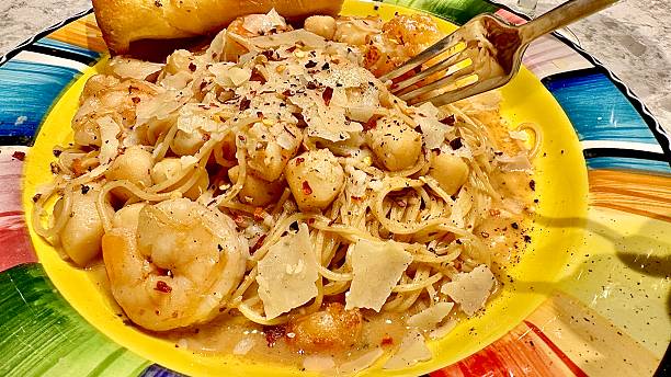 Seafood pasta with shrimp and scallops