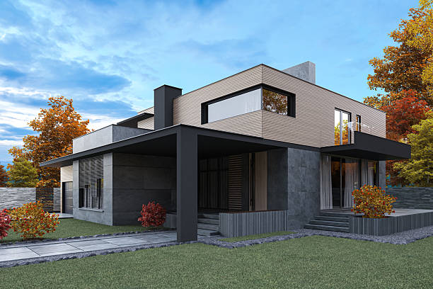istock Modern House at Sunset Blue Hour with Exterior Garden 2233919168