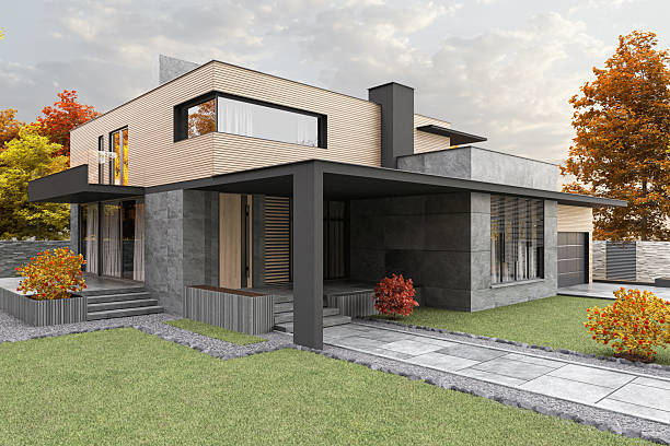 istock Modern Two-Story House with Autumn Landscape 2233919206