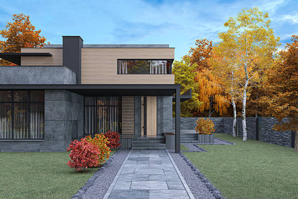 istock Modern House at Sunset Blue Hour with Exterior Garden 2233919240