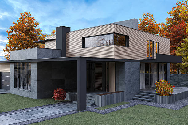 istock Modern House at Sunset Blue Hour with Exterior Garden 2233919241
