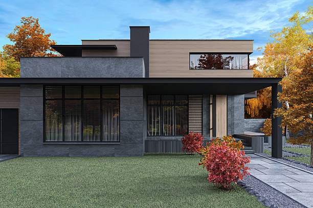 istock Modern House at Sunset Blue Hour with Exterior Garden 2233919242