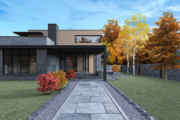 istock Modern House at Sunset Blue Hour with Exterior Garden 2233919244