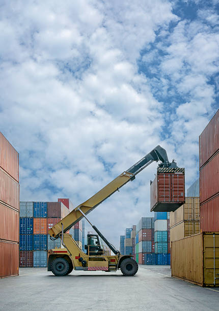 seaport, Odessa, Ukraine, May 4, 2019 - view of the commercial industrial seaport, infrastructure, warehouses with containers, logistics hub for international transportation by trucks and ships