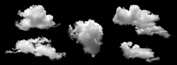 istock Realistic white fluffy cloud isolated on black background, perfect for digital design, photo manipulation, sky overlays, and creative projects in graphic art and visual effects. 2233953583