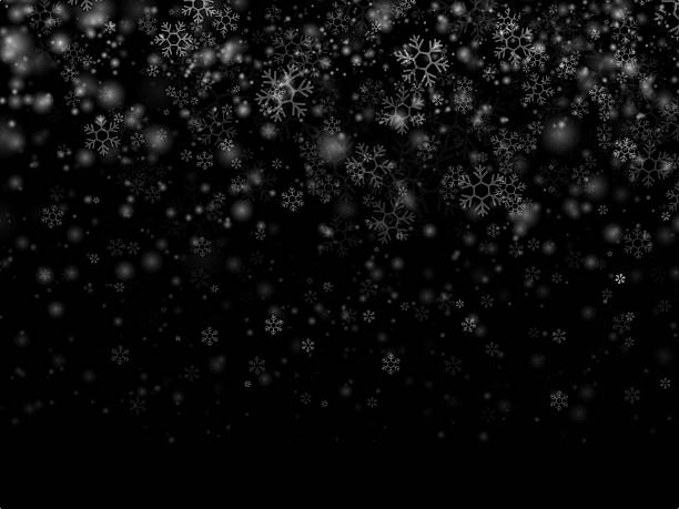istock White snowflakes. Isolated effect for overlays. Night snowfall. Snow flakes. Falling snow on a dark black background. Winter scene with heavy snow, realistic snowflakes, snowfall. Overlay stock photo for Christmas designs and digital artwork. 2233955280