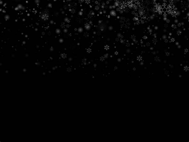 istock Night snowfall. Snow flakes. Falling snow on a dark black background. Night snowfall, abstract texture. White snowflakes falling on black background, isolated effect for overlays, holiday backdrop, and photo editing. Realistic winter design. 2233955282
