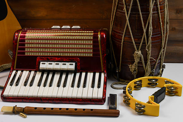 istock Musical instruments arranged on a tabletop for a vibrant jam session in an indoor setting 2233956765
