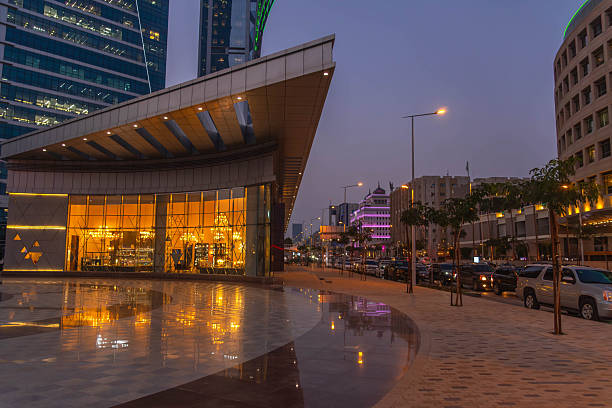 istock Riyadh downtown, Saudi Arabia, with boutiques, illuminated storefronts, during evening in Middle East 2233956870