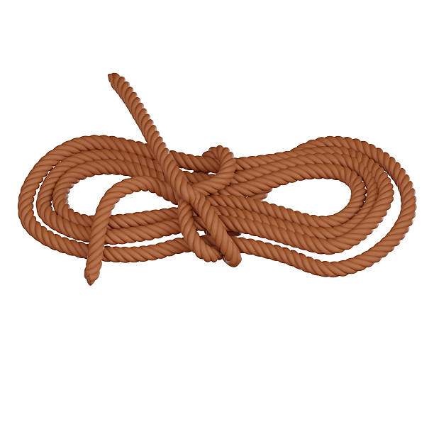 Overhand knot tied on brown hemp rope