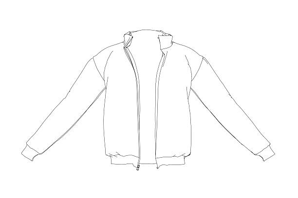 Jacket contour drawing with classic collar, long sleeves, and zipper closure. It features two front pockets and two back pockets on lightweight fabric.