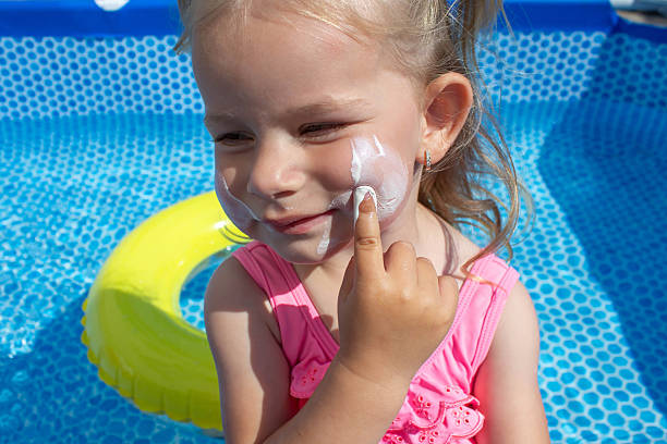 istock Applying Sunscreen to Child Arm by the Pool 2233964500
