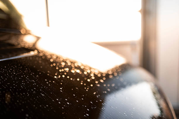 Van details during cleaning process, outdoor car wash scene.