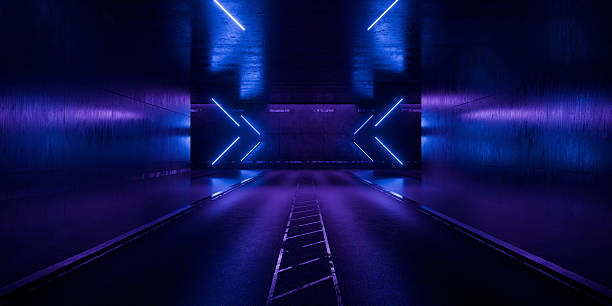 istock Futuristic Alien Spaceship Cyber Empty Concrete Cement Asphalt Bunker Underground Shelter Showroom Studio Dark Grunge 3D Rendering 2233968395