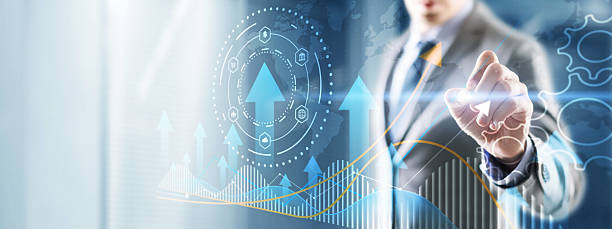 istock Growth arrow up and progress success business skill increase improvement graph on market profit stock background 2233971309