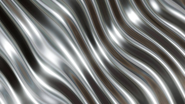 istock Wavy silver striped abstract background, shiny chrome metal 3D wallpaper. 2233977982