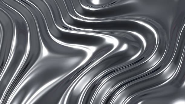 istock Wavy silver striped abstract background, shiny chrome metal 3D wallpaper. 2233978002