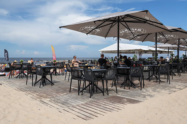 Jurmala, Latvia - July 26, 2025: Summer cafe on the beach