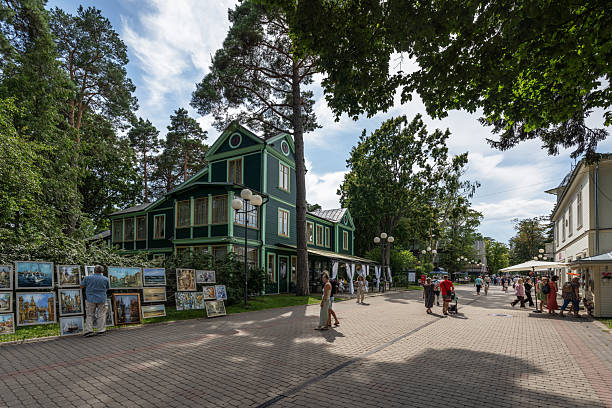 Jurmala, Latvia - July 26, 2025: Beautiful wooden houses on Juras street
