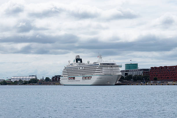 Copenhagen, Denmark- July 16, 2025: Crystal Serenity cruise ship part of Crystal Cruises fleet docked at Copenhagen harbour