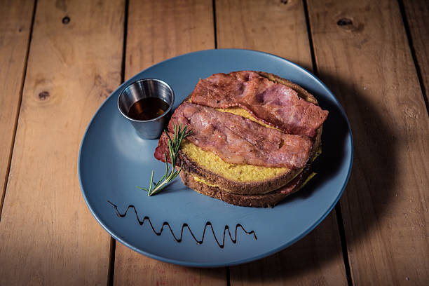 Toast with peanut butter, banana, and bacon. The Elvis sandwich