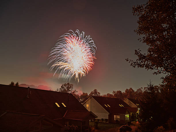 istock Fireworks explode over a suburban neighborhood at night 2233994951