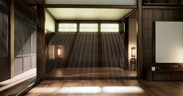 istock Architecture and interior concept Empty room and wood panels wall background 3D illustration rendering 2233997112