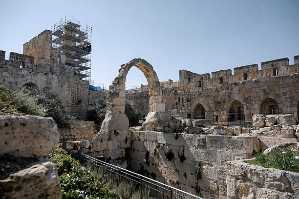 Ruins of Second Temple time shops at the site of the Western Wall Excavations near the Temple Mounts Wall in the old city of Jerusalem in Israel