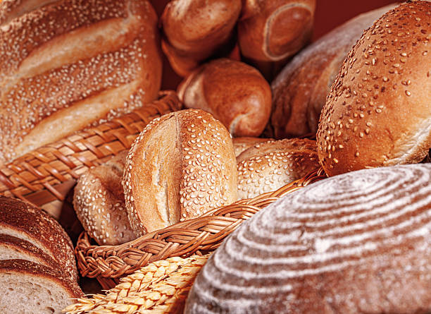 Fresh baked bread. Assorted bakery products loafs of bread and rolls...