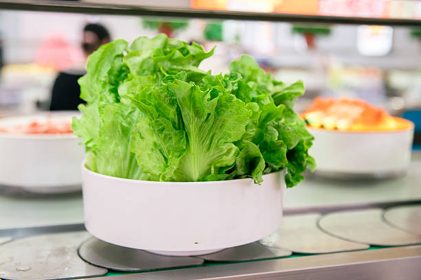 Food in a rotating hot pot restaurant
