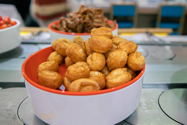 Food in a rotating hot pot restaurant
